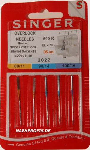 SINGER Overlock Needles for Sewing Machine No. 2022 ELx705 500R 05un Thickness 80/11 90/14 100/16