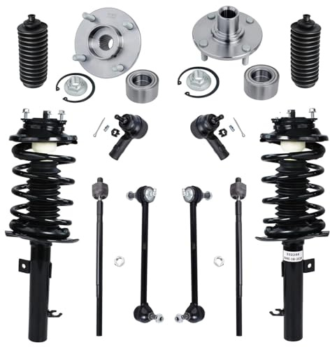 Detroit Axle - 2.0L Front 12pc Struts Kit for 2006-2007 Ford Focus, Wheel Bearing and Hubs Struts & Coil Spring Tie Rod Ends Stabilizer Sway Bars Boots Replacement Suspension