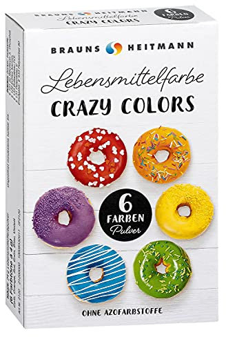 Brauns-Heitmann Crazy Colors Farbpulver: Farbe zum Einfärben von Desserts, Glasuren, Backwaren, Marzipan, Verzierungen und Zuckerüberzügen - Lebensmittelfarbe in 6 Farben zum Backen und Dekorieren