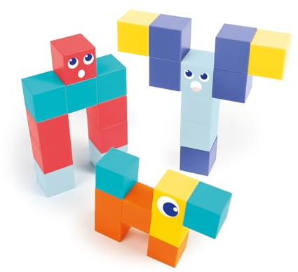 LUDI – Cubos magnéticos – Juego de construcción magnética nómada – 28 Cubos magnéticos – Caja de Metal Soporte – Desarrolla motricidad, lógica e imaginación – a Partir de 3 años