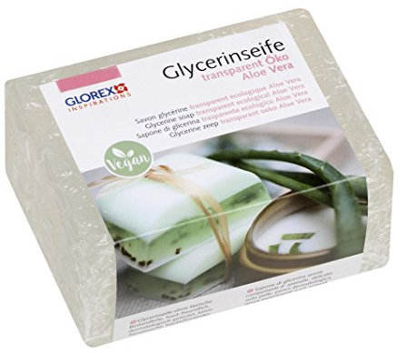 GLOREX 6 1600 161 - Glycerinseife Öko mit Aloe Vera, transparente Seife auf hautneutraler Basis, dermatologisch getestet, 100 % Vegan, 500 g Block als Grundlage zum Seifengießen