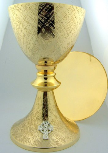 Big 8 1/4 Church Chapel Gold Gilded Priest Celtic Chalice & Paten Pastor Gift