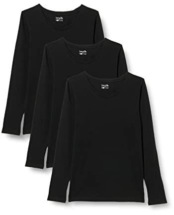 Berydale Maglietta a maniche lunghe con scollo rotondo in 100% cotone, Donna, Nero (confezione da 3), L