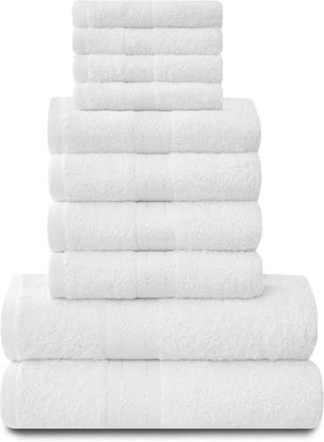 AZZORO Set di Asciugamani Toronto, 10 Pezzi, con 4 Facce, 4 Mani e 2 da Bagno, in Cotone, Bianco