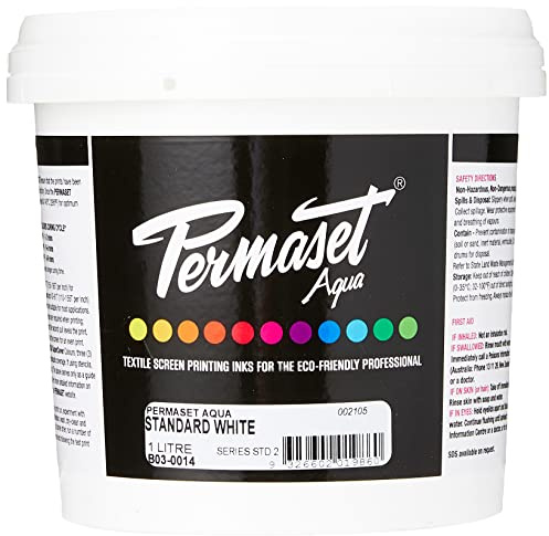 Permaset Aqua Standard 1 Litre Standard White - Screen Printing Ink for Fabric - Ideal Screen Printing Kit for Home Office, Starter Kit, Fabric Paint, Screen Printer and Other Fabric Ink
