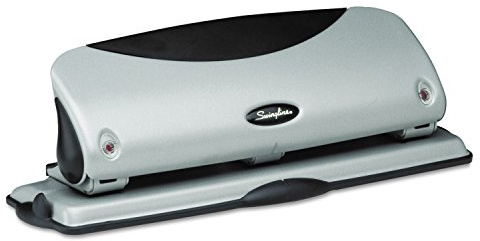 Swingline 3 Hole Punch, Desktop Hole Puncher, EasyView, 12 Sheet Punch Capacity, Silver/Black (74063)