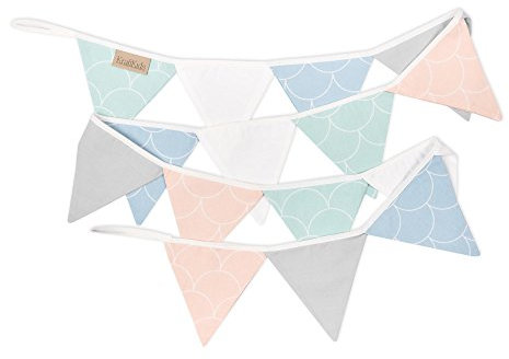 KraftKids Stoff-Wimpelkette Halbkreise mint blau rosa, handgemachte Wimpel-Girlande aus Baumwolle