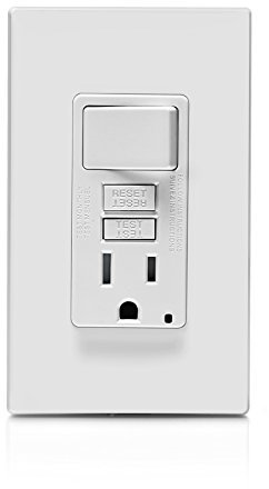 Leviton GFCI Switch Outlet Combo, 15 Amp, Self Test, Tamper-Resistant with LED Indicator Light, Saves Space, GFSW1-W, White