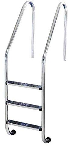 Escalera Piscina estándar 3 Peldaños Antideslizantes. Acero Inoxidable AISI 304 con Anclajes con Toma de Tierra. Regalo Limpiador de Acero