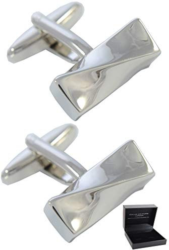 COLLAR AND CUFFS LONDON Gemelli Camicia Uomo Argento Colorato - con Scatola - Twist - Ottone - Design Futuristico Moderno Moda - Un Paio