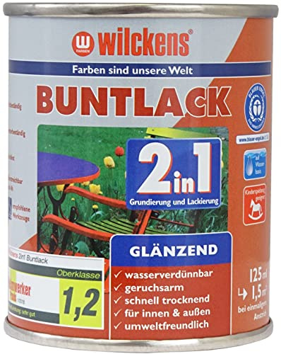 Wilckens 2in1 Acryl Buntlack für Innen und Außen, glänzend, 125 ml, RAL 1021 Rapsgelb