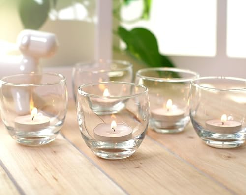 Hosley 12-Pack Clear Glass Tea Light Holders, 2.5” Dia, Charming Roly Poly Style, for Weddings, Gifts, Reiki, Spa, Events, Durable Elegant Décor