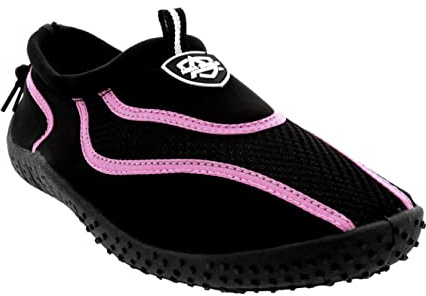 Aqua Shield Womens Beach Pool Sea Swimming Toggle Slip On Aqua Water Socks Surf Shoes, 8 UK, Black Pink