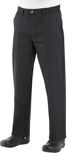 Chef Designs Men's Cook Pant - Elastic Waist Chef Pants for Professional Kitchens, Wrinkle Resistant, Front & Hip Pockets, Black, 32W x 30L