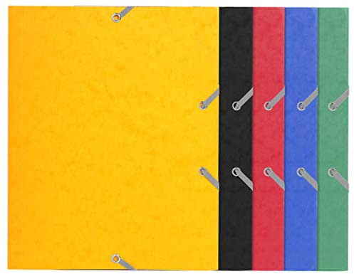Exacompta 55200E 25er Pack Einschlagmappe DIN A5. Made in Germany. Aus extra starkem Colorspan-Karton mit 3 Innenklappen und 2 Gummizügen Juris-Mappe Sammelmappe für Büro und Schule farbig sortiert