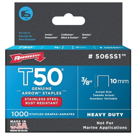 Arrow T50 Staples Box 1000 - Stainless Steel 3/8in