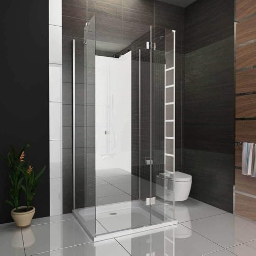 Alpenberger Duschkabine U Form | Duschkabine 3 Seitig Duschabtrennung mit Antikalk | Komplettdusche aus ESG Sicherheitsglas | Glasdusche mit Pendeltür (80 x 100 x 80 cm)