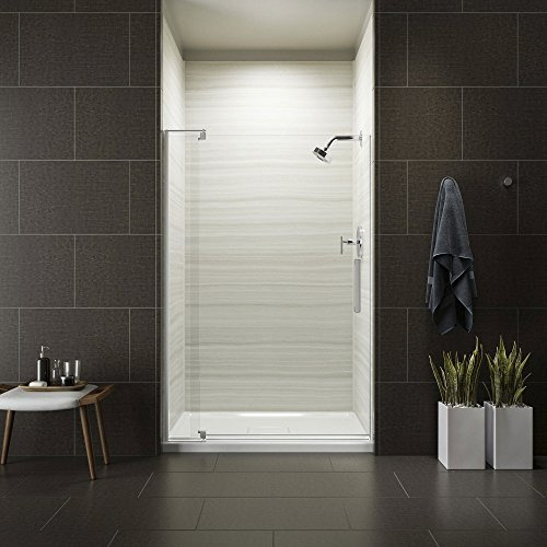 KOHLER K-707551-L-SHP Revel Pivot Shower Door with 5/16 Thick Crystal Clear Glass, 70 x 43-1/8 x 48, Bright Polished Silver