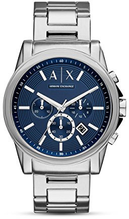 Armani Exchange Outerbanks Men's Quartz Watch with Blue Dial and Silver Stainless Steel Bracelet AX2509