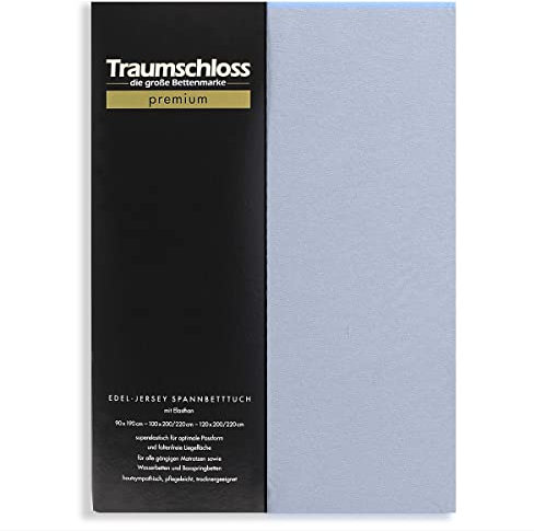 Traumschloss Spannbetttuch »Premium« Mako Baumwolle mit Elasthan | Edel-Jersey | samtweich & angenehm zur Haut | Mittelblau | 180-200x200-220cm