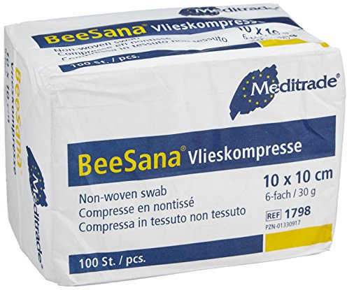 Meditrade 1798 Beesana Vliesstoffkompressen zur Äußeren Wundversorgung, Unsteril, 6-Fach, 30 g, 10 cm x 10 cm Größe (100-er pack)