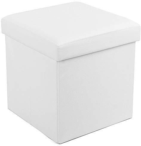 SONGMICS 38 cm Pouf Cubo Poggiapiedi Sgabello Pieghevole Carico Max. 300 kg Bianco LSF103