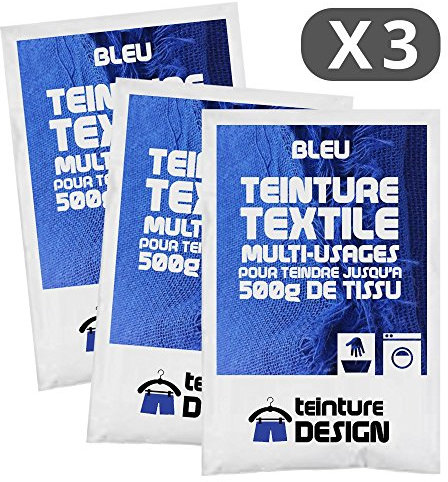 Lote de 3 sobres de Tinte Textil - AZUL - tintes universales para ropa y tejidos naturales