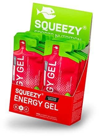 Squeezy Energy Gel Box (Zitrone & Koffein) 12er Pack - Sport Energy Gel für schnelle & dauerhafte Energie bei maximaler Verträglichkeit beim Laufen, Radsport, Marathon & Co.