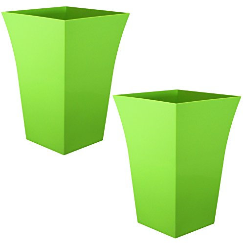 CrazyGadget 2 x Large Milano Tall Planter Square Plastic Garden Flower Plant Pot Gloss Finish LIME GREEN