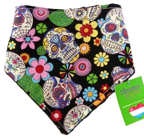 Dimples Hundehalstuch - Mexikanische Totenköpfe schwarz - Halstuch für kleine mittlere und Grosse Hunde Welpen und Katzen - Hunde Besitzer Geschenk - Handgemachtes Hunde Accessoire 45cm