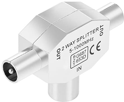 POPPSTAR SAT TV Antennenverteiler T-Stück (Antennenweiche, IEC Doppelstecker), 2-Fach Antennen-Kupplung für Antennenkabel (Coax- Koaxial-Kabel, Antenne, Verteiler), silber