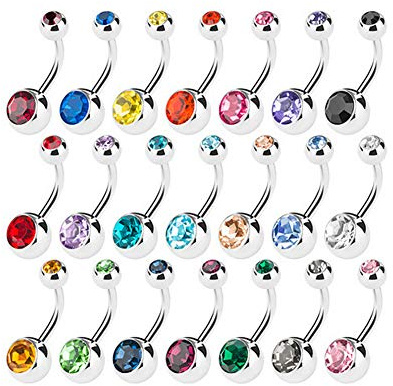 15 PCS Assorted Colors Belly Button Ring Surgical Steel Hypoallergenic Lead and Nickel Free,14 Gauge Navel Piercing Body Jewelry (15 PCS:Steel Ball)