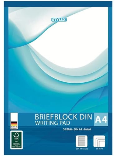 Stylex Toppoint DIN A4, liniert, 60 g/m², 50 Blatt, holzfrei, Briefblock, weiß, zeitgenössisch