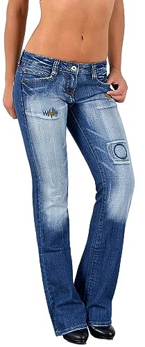ESRA Bootcut Jeans Damen Low Waist Jeans Damen Stretch Schlaghose bis Übergröße B200
