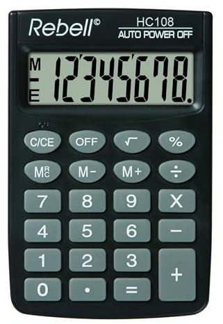 REBELL re de hc108 Calculatrice à 8 chiffres écran LCD et triple fonction mémoire, Noir