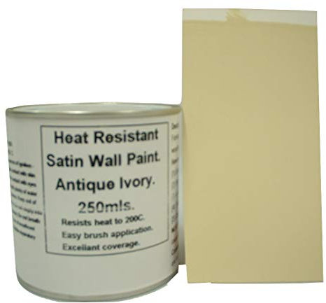 1 x 250ml Satin Antique Ivory Heat Resistant Wall Paint. Wood Burner Stove Alcove. Brick, concrete, plaster, cement board, rendering, metal, timber etc. Pale Cream, Off White.