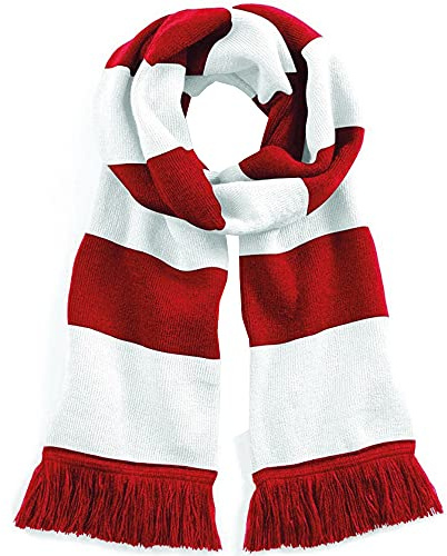 Beechfield - B479 Red and White Stadium Bicoloured Scarf - Winter and Autumn Accessories, Luxury One Size Striped Scarf for Men and Women - Made of 100% Soft-Touch Acrylic