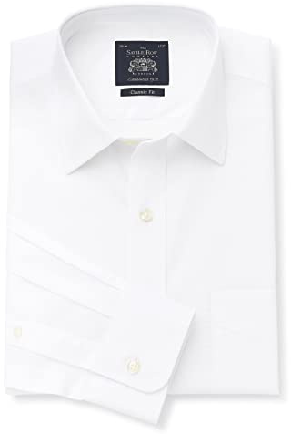 THE SAVILE ROW COMPANY LONDON Men's Classic Fit Cotton Poplin Single Cuff Formal Shirt - White - 20 Collar