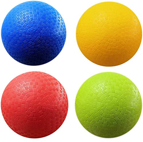 AppleRound 8.5-inch Dodgeball Playground Balls, Pack of 4 Balls with 1 Pump, Official Size for Dodge Ball, Handball, Camps and Schools