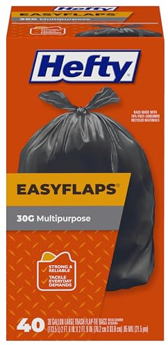 Hefty Easy Flaps Multipurpose Large Trash Bags, 30 Gallon, 40 Count