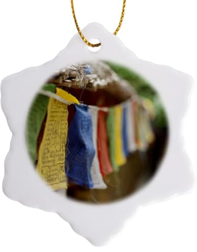 3 inch Snowflake Porcelain Ornament - Ladakh, Alchi, Buddhist Prayer Flags - AS10 AAS0022 - Anthony Asael India
