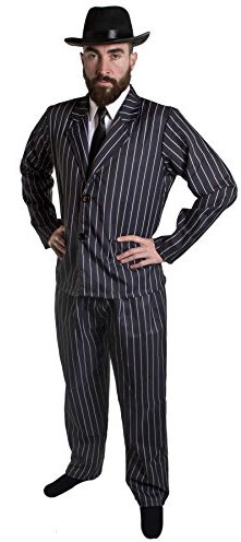 ERWACHSENEN GANGSTER/GANOVEN = NADELSTREIFEN ANZUG = DER ANZUG IST ERHALTBAR IN 5 VERSCHIEDENEN GRÖSSEN = 2-TEILIGER NADELSTREIFEN ANZUG ERHALTBAR MIT 3 VERSCHIEDENEN HÜTEN = VON ILOVEFANCYDRESS®= DIE PERFEKTE VERKLEIDUNG FÜR FASCHING UND KARNEVAL = MIT SCHWARZEM HUT/SCHWARZEM BAND = ANZUG-XLARGE