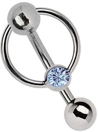 Modern Nature Piercing-Schmuck Intimpiercing Titan Banane in 1,6 x 10 mm + 5 mm Lochkugel und Klemm-Ring mit Stein in hellblau