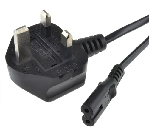 kenable Power Cable UK Plug to C7 Figure 8 Mains Lead 3A Fused for TV Laptop Audio Video 0.75mm 2m Black