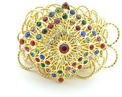 Siwalai Thai Traditional Gold Plated Multicolor Crystals Costume Belt 38 Inches