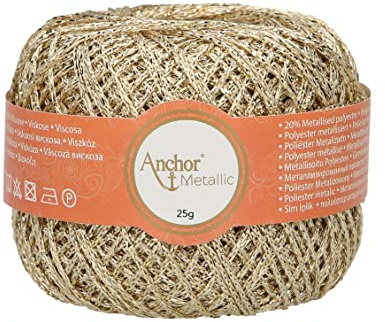 Anchor 4716000-00303 Hilo de ganchillo, 80% viscosa, 20% poliéster metalizado, dorado, 100 m, 100 metros