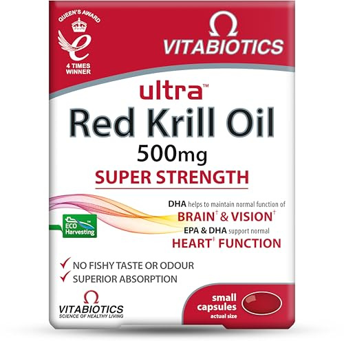 Vitabiotics Ultra Red Krill Oil Nutritional Supplement Capsule with Omega 3-9 Fatty Acids DHA EPA Astaxanthin for Heart Brain and Eye Vision Support from Antarctic Marine Phospholipids