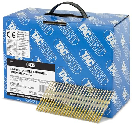 Tacwise 0435 Clous en Bande Extra Galvanisés 3,1/50 mm, Tête Ronde, Tige Torsadée, Inclinés à 22°, Reliés en Plastique, Lot de 3000