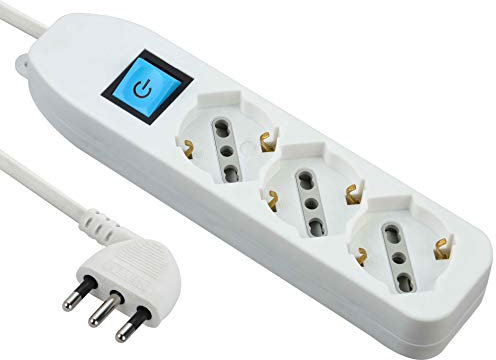 Electraline 62068 Multipresa tripla 3 posti polivalenti (schuko + 10/16A) con interruttore - cavo 1,5 m bianco