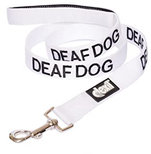 Dexil DEAF dog (Has Limited/No Hearing) White Warning Colour Coded Luxury Padded Personalised 1.8m 6ft Lead Leash To Prevent Accidents or Incidents. Award Winning